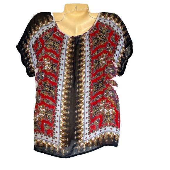 Y2k Bila beachy Boho L blouse festival peasant sheer India - Picture 3 of 6